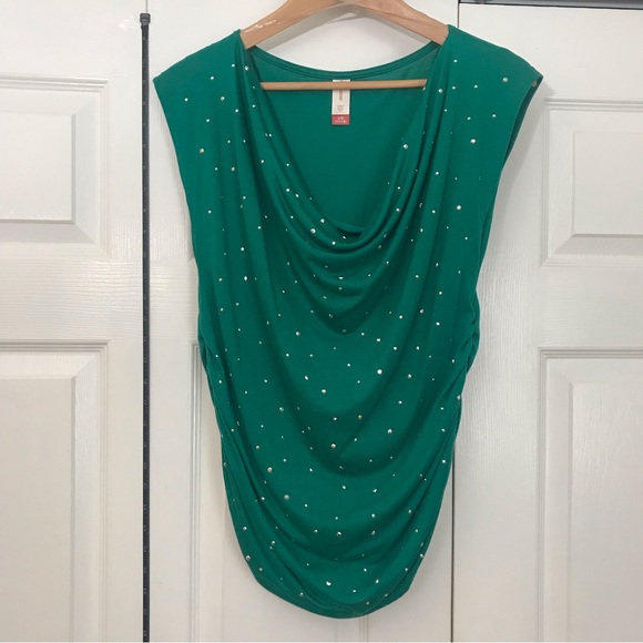 EUC No Boundaries/ Large/ Green Sleeveless Top/ Draped Collar/ Ruched Sides - Picture 7 of 9